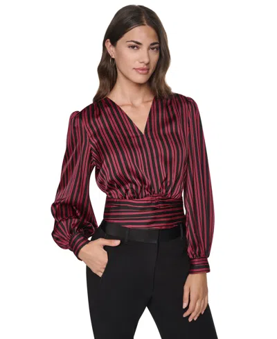 Dkny Women's Striped Satin Long-sleeve Blouse In Red