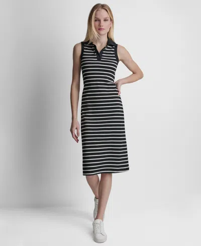 Dkny Women's Striped Sleeveless Collared Polo Midi Dress