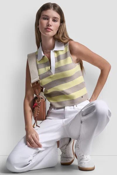 Dkny Women's Striped Sleveless Polo Sweater In Multi