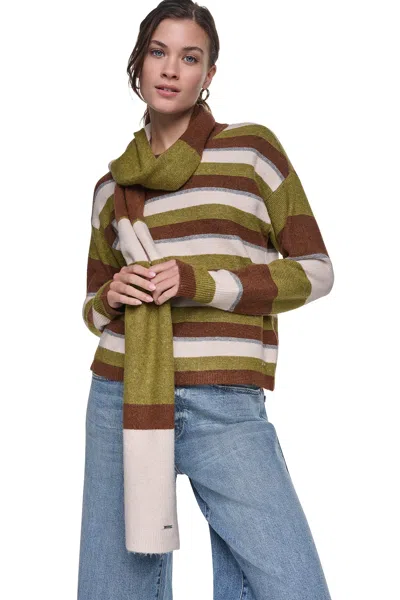 Dkny Women's Striped Sweater With Scarf In Green