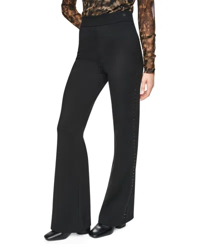 Dkny Women's Stud Detail Pull-on Wide-leg Ponte Pants In Black
