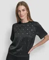 Dkny Women's Studded Boxy Short Sleeve Top In Black