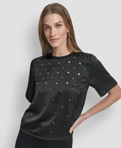 DKNY WOMEN'S STUDDED BOXY SHORT SLEEVE TOP