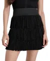 Dkny Womens Faux Leather Fringe Mini Skirt In Black