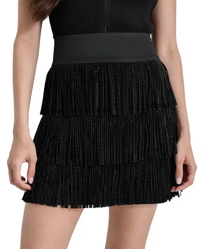 Dkny Women's Studded Fringe Mini Skirt In Black