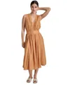 Dkny Women's Studded Grommet-trim V-neck Belted Dress In Tawney