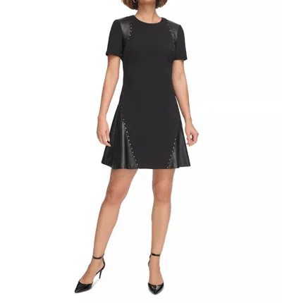 Dkny Women's Studded Mixed-media Fit & Flare Dress In Black