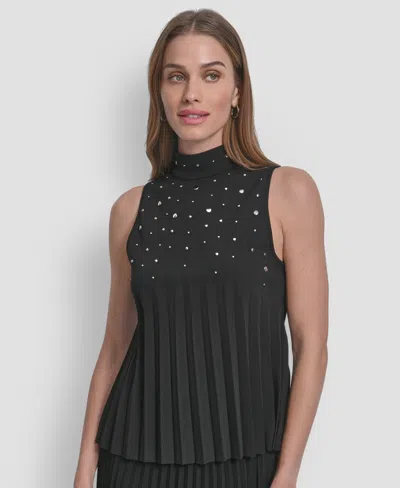 DKNY WOMEN'S STUDDED MOCK NECK TOP