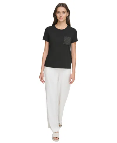 Dkny Women's Studded Pocket Short-sleeve Shirt In Black