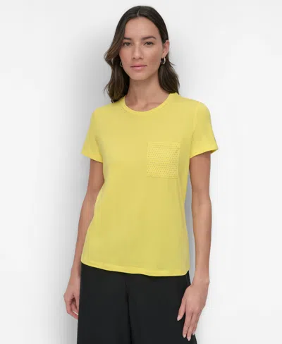 Dkny Women's Studded Pocket Short-sleeve Shirt In Daffodil