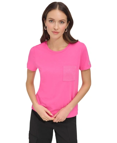 Dkny Women's Studded Pocket Short-sleeve Shirt In Shocking Pink