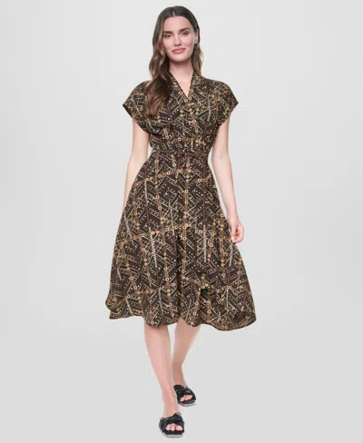 Dkny Faux Wrap Midi Dress In Brown