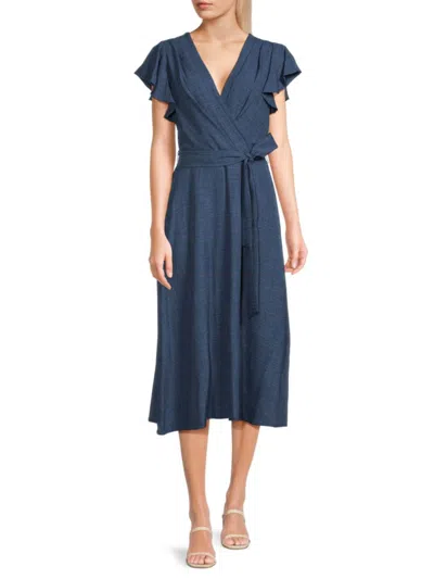 Dkny Women's Surplice Wrap Midi Dress In Denim