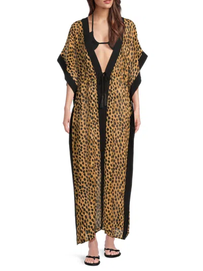 Dkny Women's Tassel Duster Cover Up In Snow Leopard