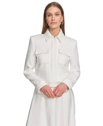 Dkny Women's Textured Cropped Trucker Jacket In White