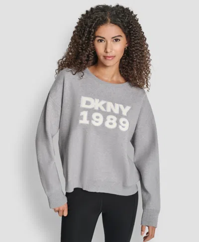 Dkny Women's Textured Logo Crewneck Sweater In Grey