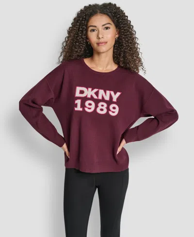 Dkny Women's Textured Logo Crewneck Sweater In Red