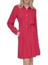 Dkny Women's Textured Long Sleeve Mini Shirtdress In Berry