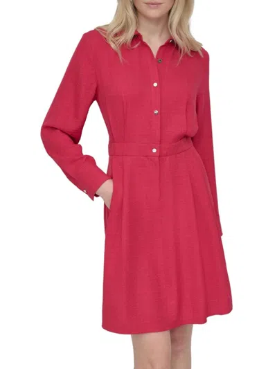 Dkny Women's Textured Long Sleeve Mini Shirtdress In Berry
