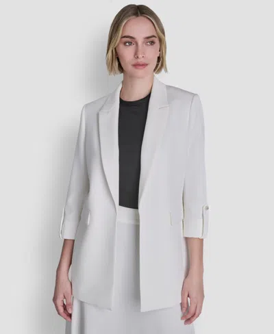 Dkny Women's Textured Notch Collar Open-front Jacket In White