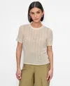 Dkny Superfine Textured Short Sleeve Sweater In Neutral