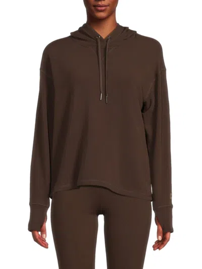 Dkny Women's Thermal Thumbhole-cuff Hoodie In Brown