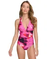 Dkny Women's Tie-back Halter-style One-piece Swimsuit In Pink Multi