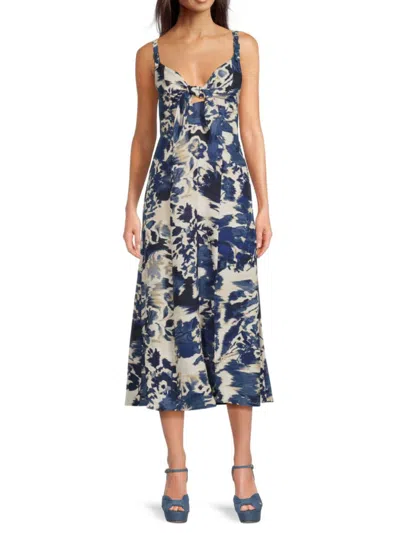 Dkny Women's Tie Front Abstract Print A-line Midi Dress