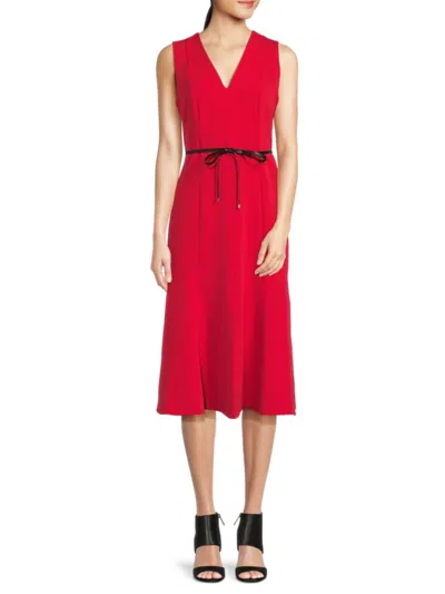 Dkny Women's Tie-waist A-line Midi-dress In Red