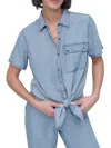 Dkny Tie Front Button-up Shirt In Blue
