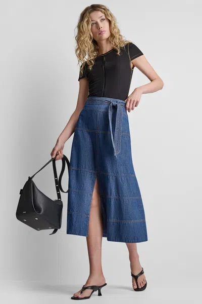 Dkny Women's Tie Waist Contrast Stitch Skirt In Brown