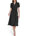 Dkny Puff Sleeve Midi Shirtdress In Black