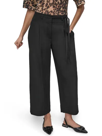 Dkny Women's Tie-waist Twill Wide-leg Pants In Black
