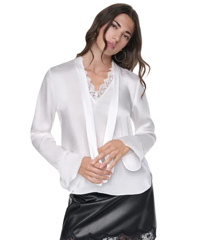 Dkny Women's Tie-front Bell-sleeve Lace Blouse In White