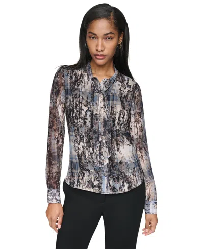 Dkny Women's Tie-neck V-neck Blouse In Multi