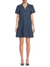 Dkny Women's Tiered Button-front Minidress In Blue