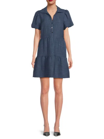 Dkny Women's Tiered Button-front Minidress In Blue
