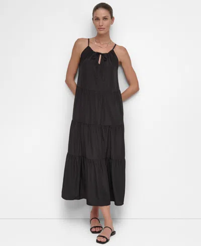 Dkny Women's Tiered Maxi Dress Swim Cover-up In Black