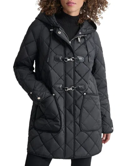 Dkny Water Resistant Hooded Quilted Jacket In Black