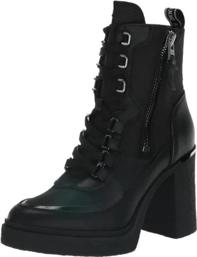 Pre-owned Dkny Women's Toia-lace Up Boot Combat In Black
