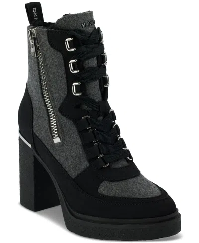 DKNY WOMEN'S TOIA LACE-UP ZIP BLOCK HEEL BOOTIES