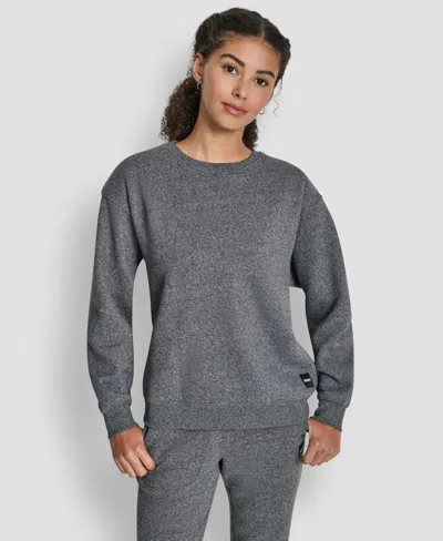 Dkny Women's Tonal Logo Patch Crewneck Sweatshirt In Black Heather