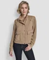 Dkny Women's Top Stitch Glazed High Mock Neck Dressing Jacket In Brown