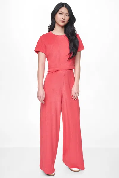 Dkny Women's Towelling Terry High Rise Wide Leg Pants In Pink