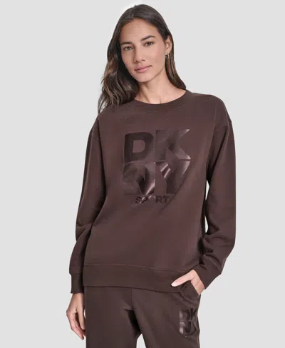 Dkny Women's Transfer Logo Crew Neck Sweatshirt In Brown