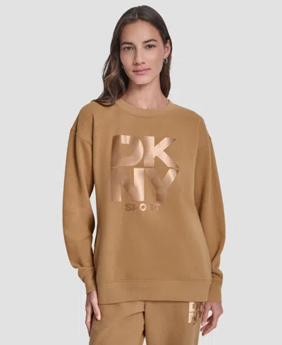Dkny Women's Transfer Logo Crew Neck Sweatshirt In Brown