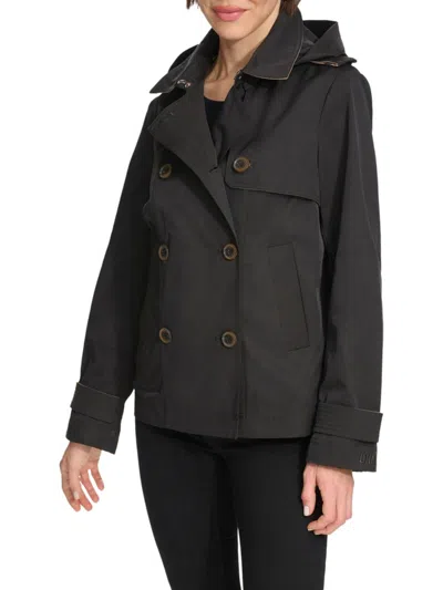 Dkny Women's Hooded Double Breasted Trench Jacket In Black