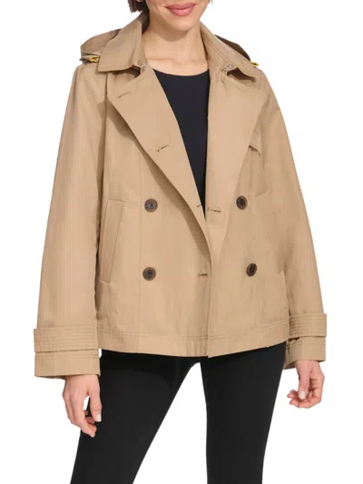 Dkny Women's Hooded Double Breasted Trench Jacket In Classic Khaki