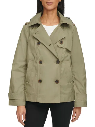 Dkny Women's Hooded Double Breasted Trench Jacket In Sage