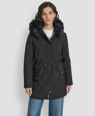 Dkny Women's Trim Hooded Anorak Puffer Coat In Animal Print